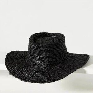 Anthropologie San Diego Hat Co. Crochet Raffia Boater Black